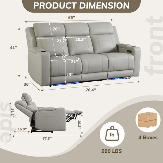 Power Recliner Sofa With Adjustable Headrest USB Charging-1