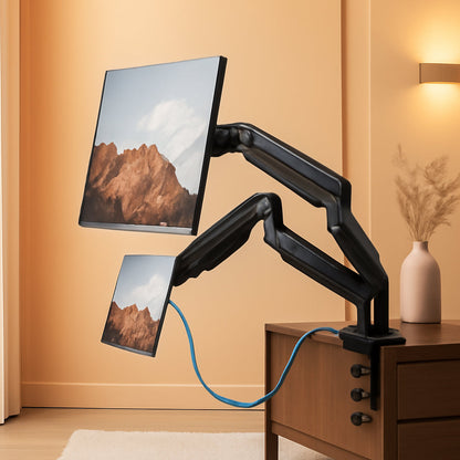 Dual Monitor Stand With USB Port Height Adjustable Arms-0