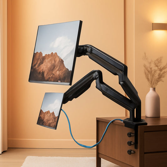 Dual Monitor Stand With USB Port Height Adjustable Arms-0