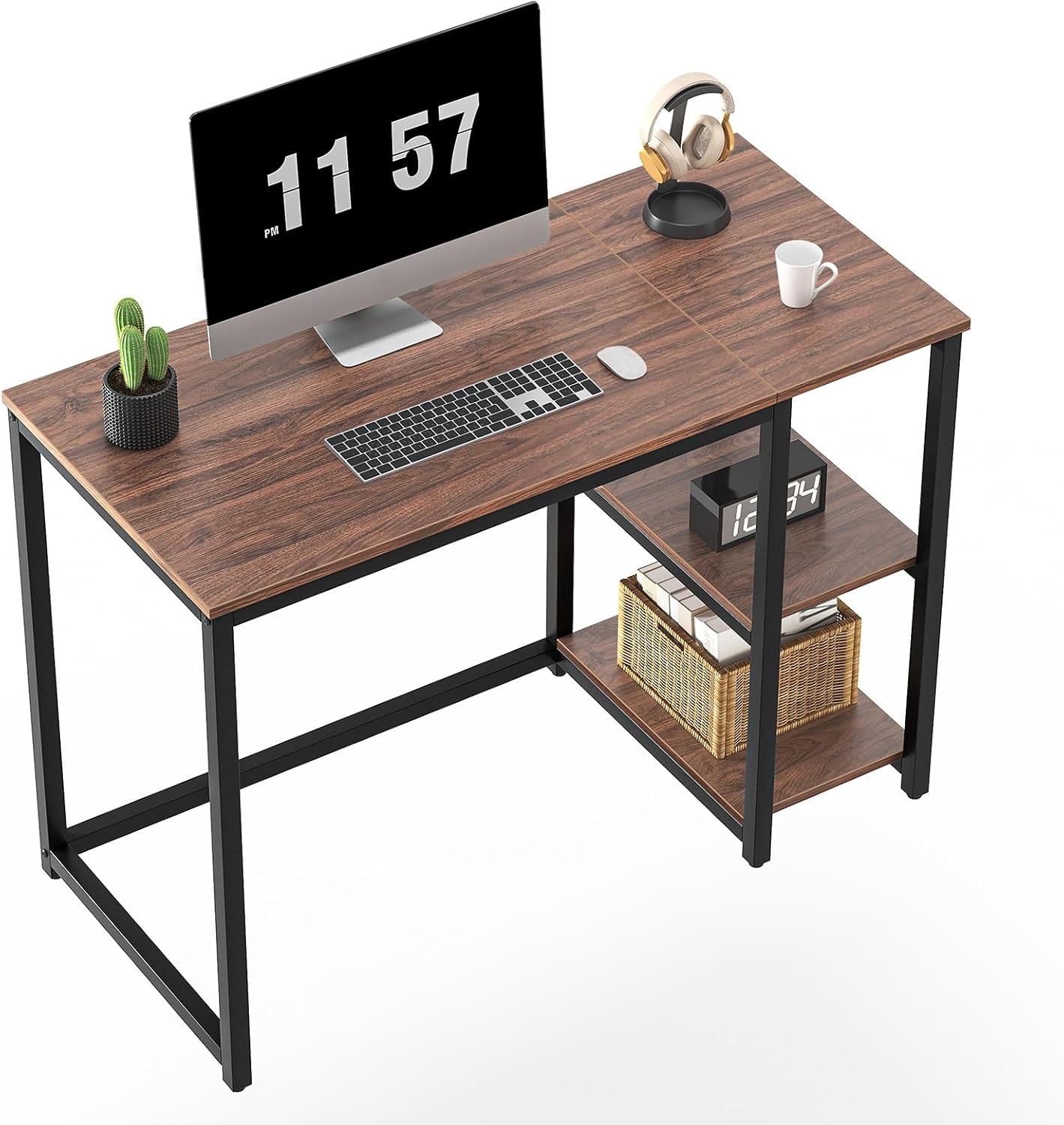 40 Inch Computer Desk With 2 Shelves Brown Sturdy Home Office Gaming Desk-0