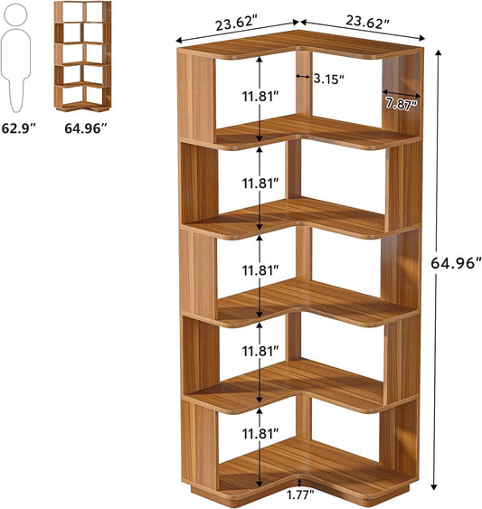 Industrial Corner Bookshelf 64.9 Inch Freestanding Wood-1