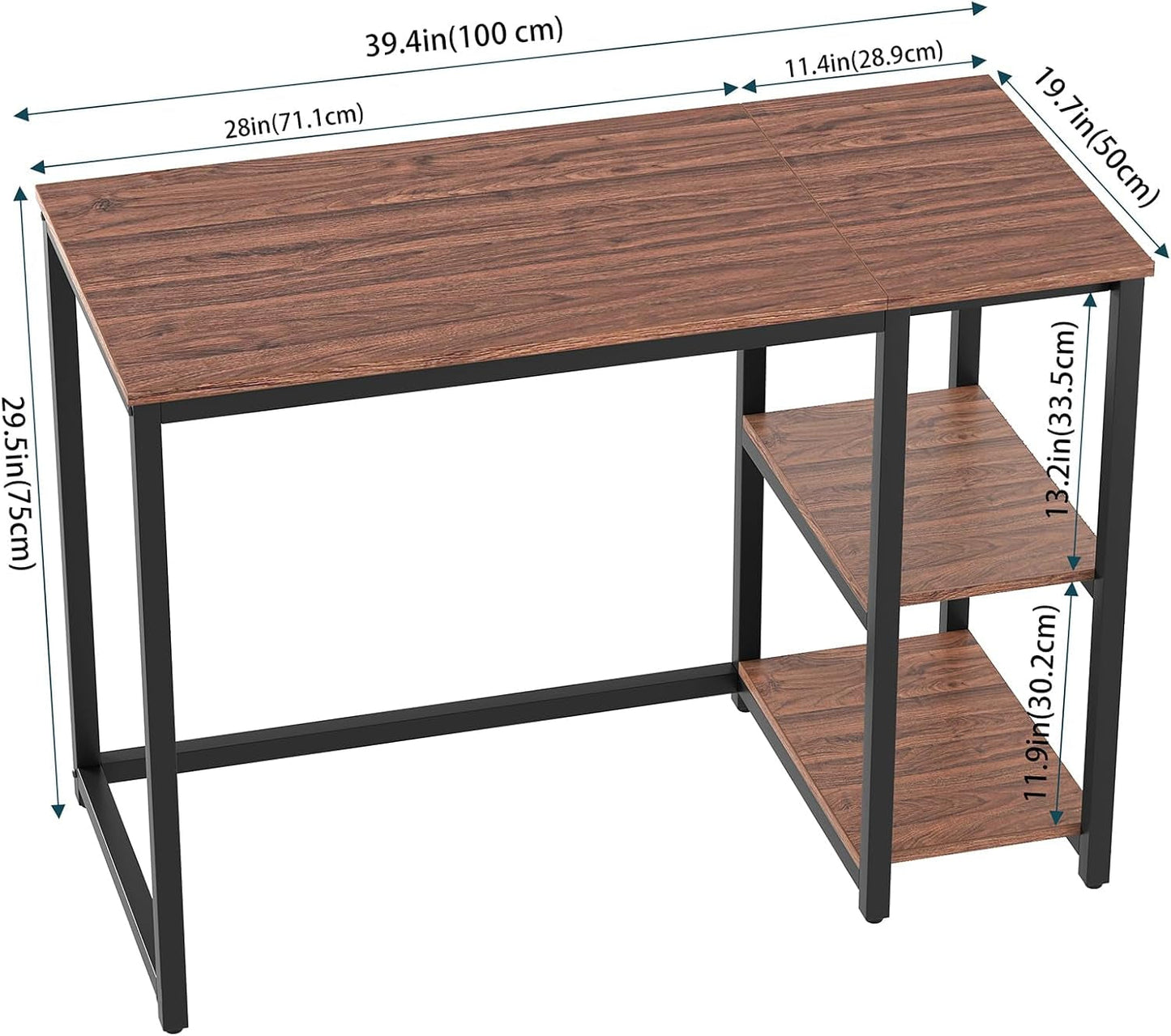 40 Inch Computer Desk With 2 Shelves Brown Sturdy Home Office Gaming Desk-1