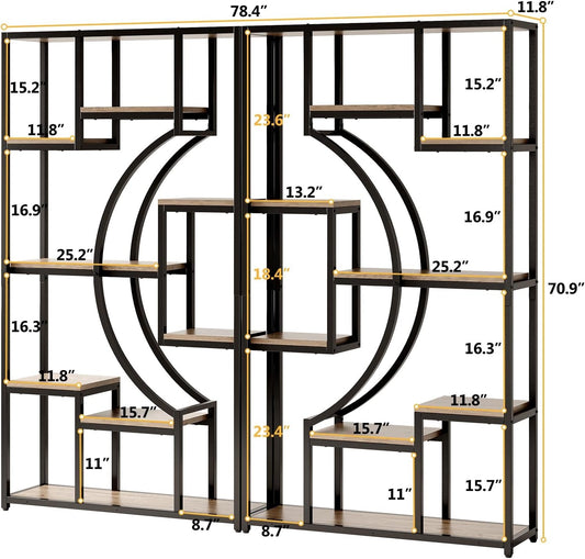 Tall Industrial Bookshelf Set Of 2 Geometric Gray Wash-1