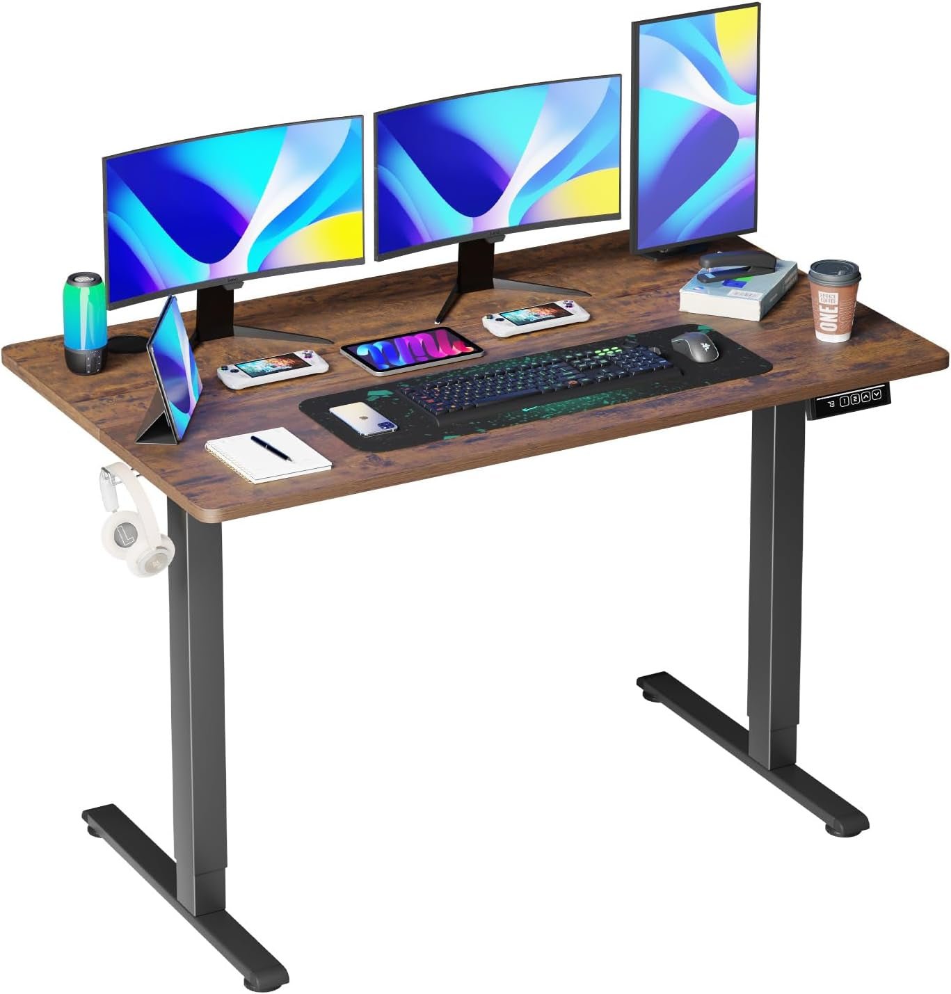 55 Inch Electric Height Adjustable Gaming Desk Brown-0
