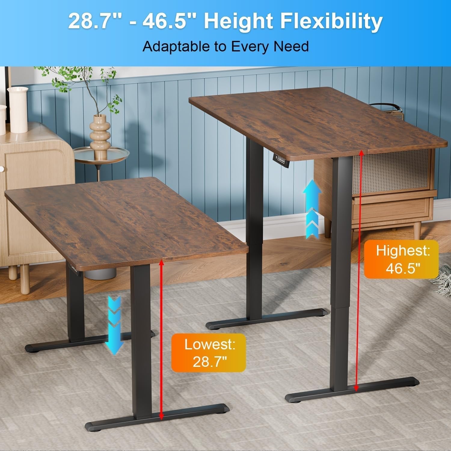 55 Inch Electric Height Adjustable Gaming Desk Brown-4
