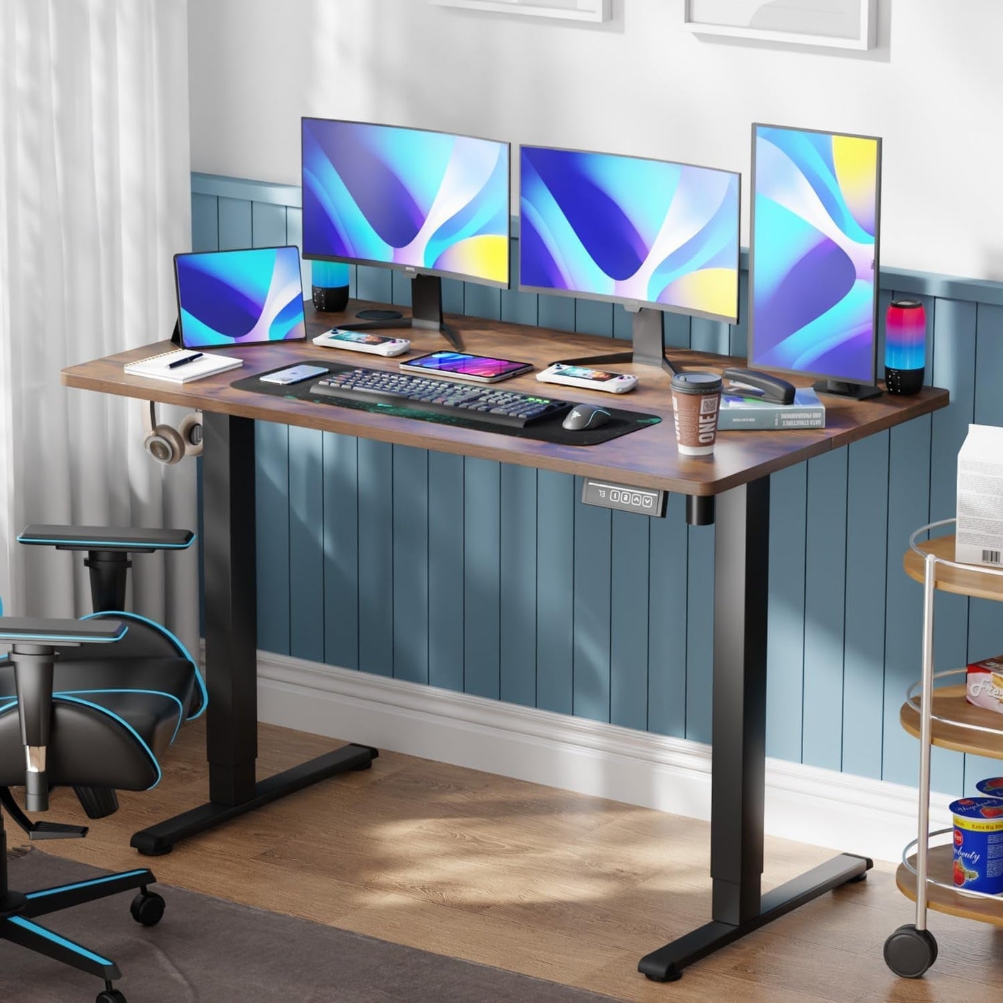 55 Inch Electric Height Adjustable Gaming Desk Brown-1