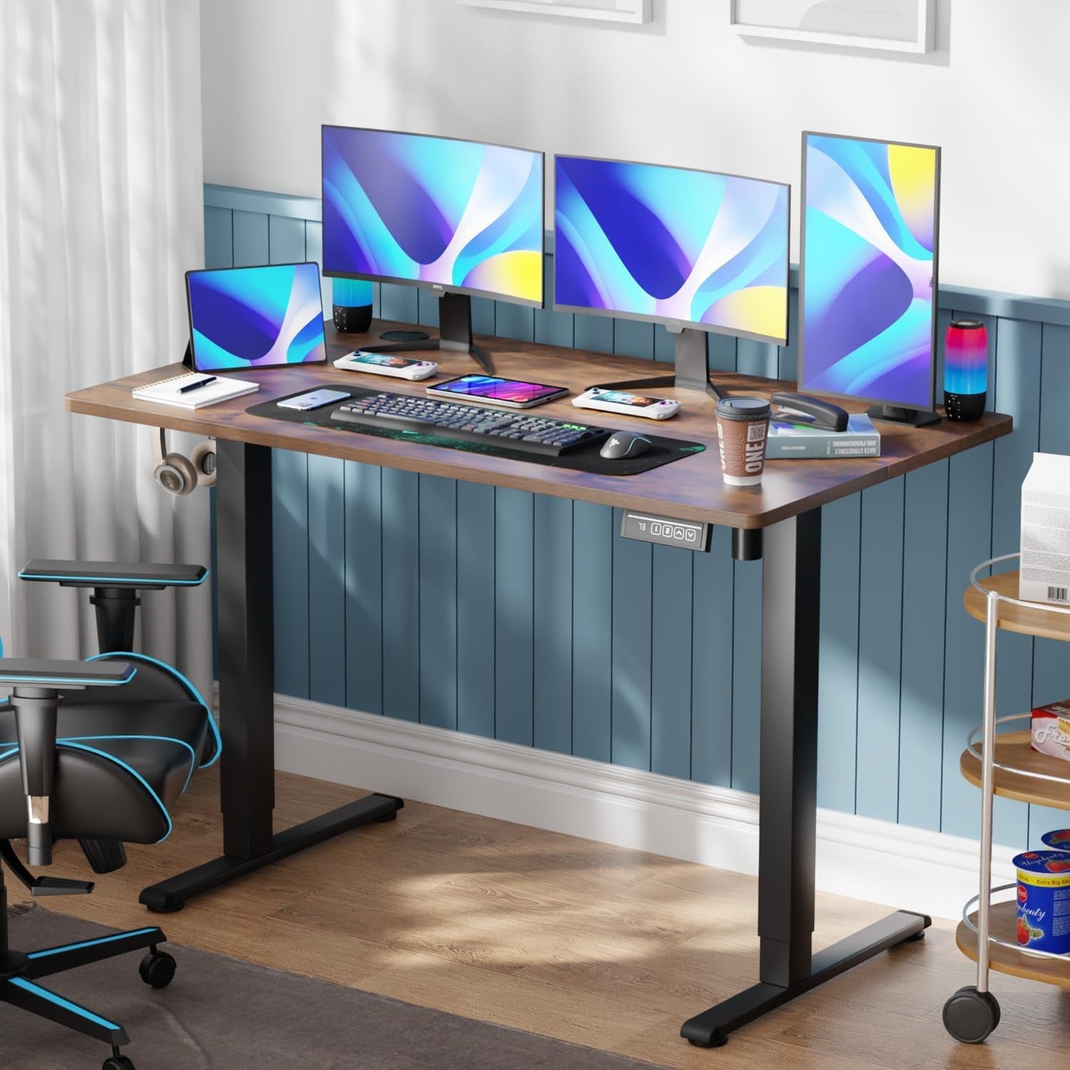 55 Inch Electric Height Adjustable Gaming Desk Brown-1