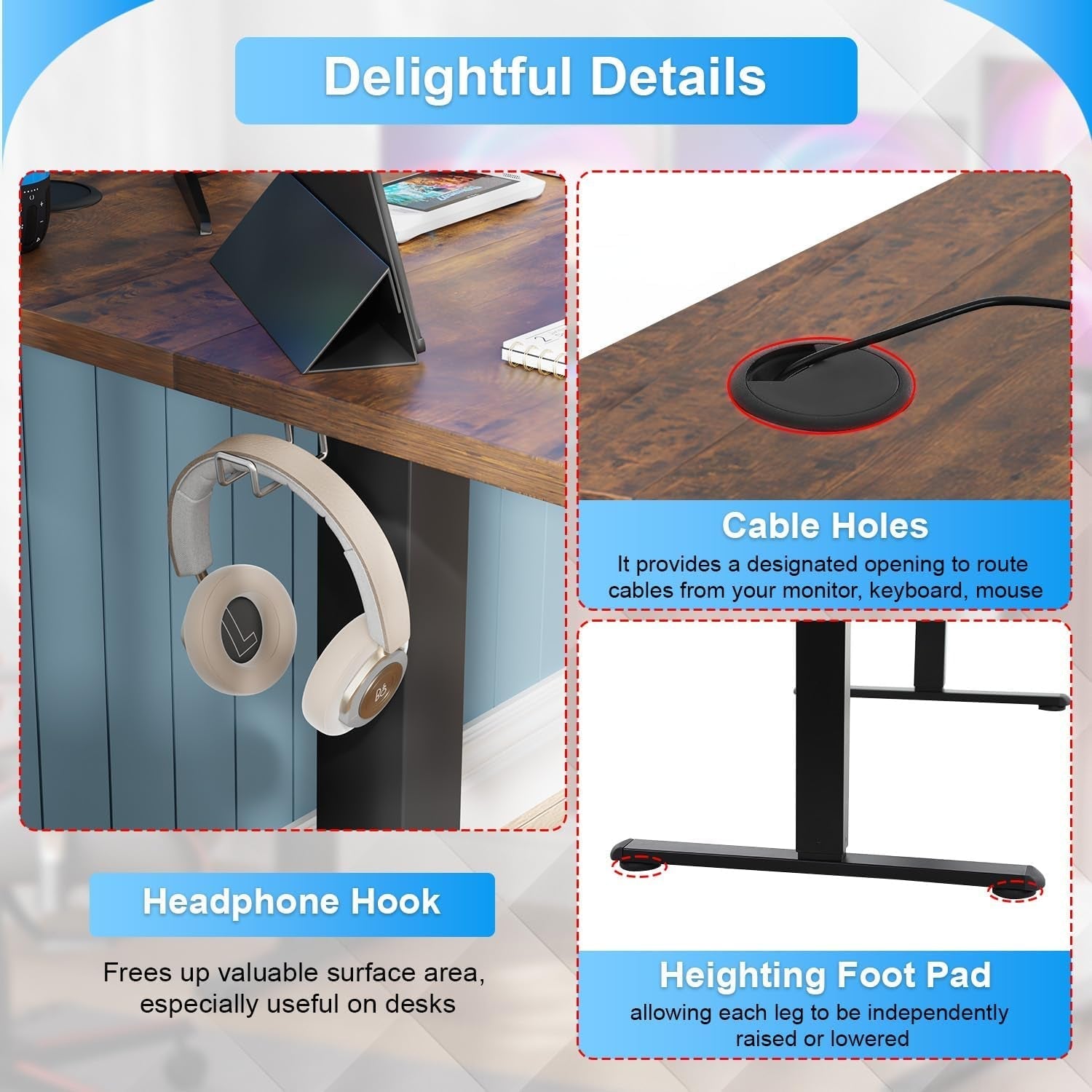 55 Inch Electric Height Adjustable Gaming Desk Brown-3