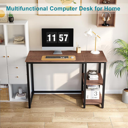 40 Inch Computer Desk With 2 Shelves Brown Sturdy Home Office Gaming Desk-2