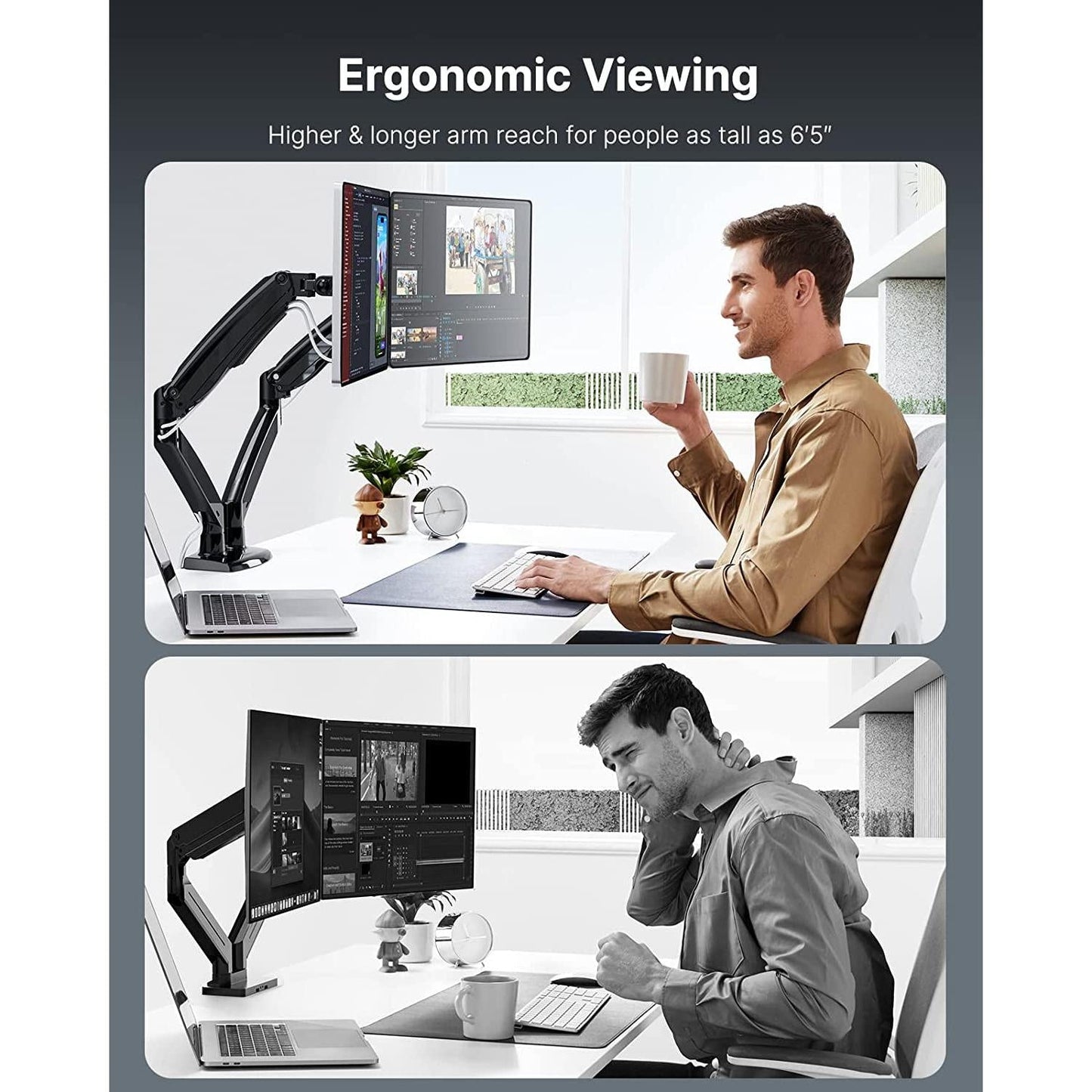 Dual Monitor Stand With USB Port Height Adjustable Arms-3