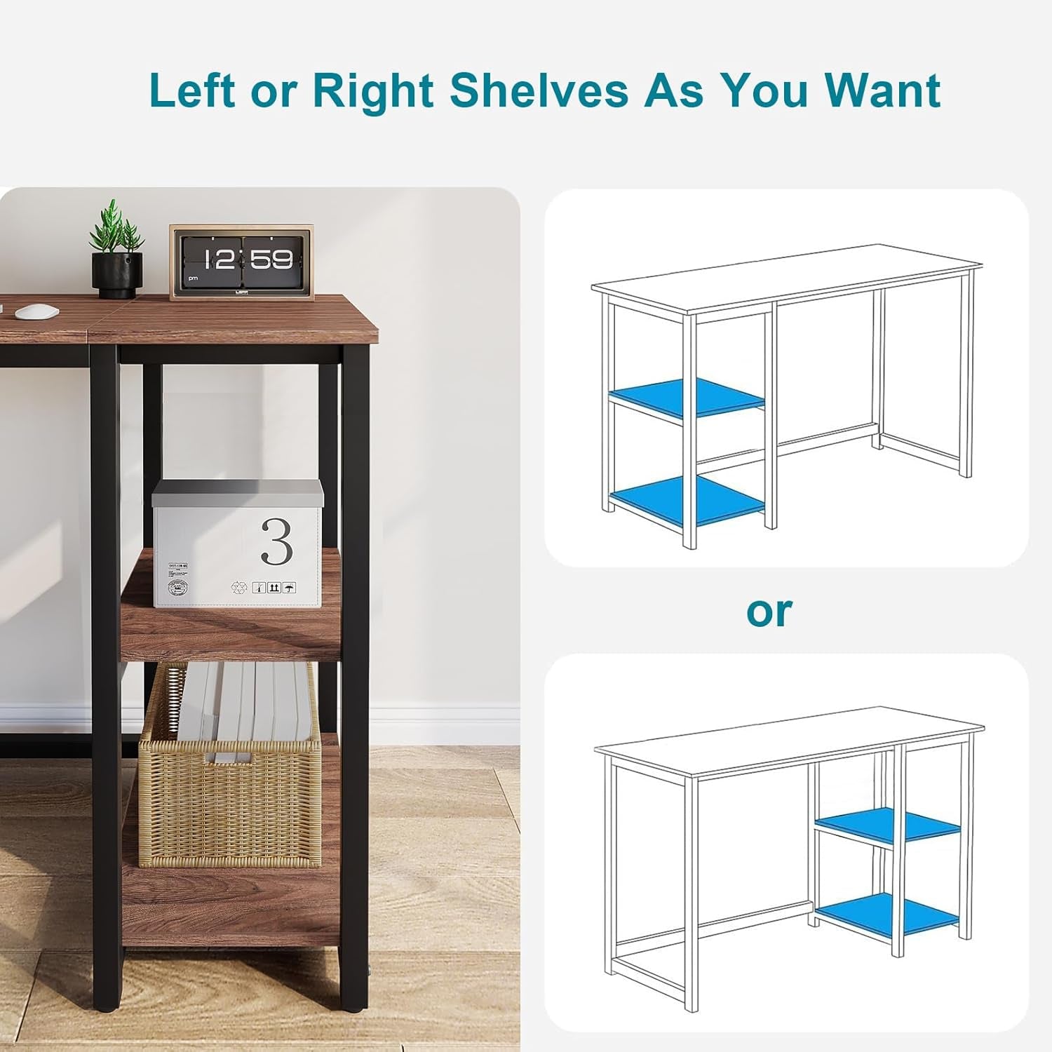 40 Inch Computer Desk With 2 Shelves Brown Sturdy Home Office Gaming Desk-4