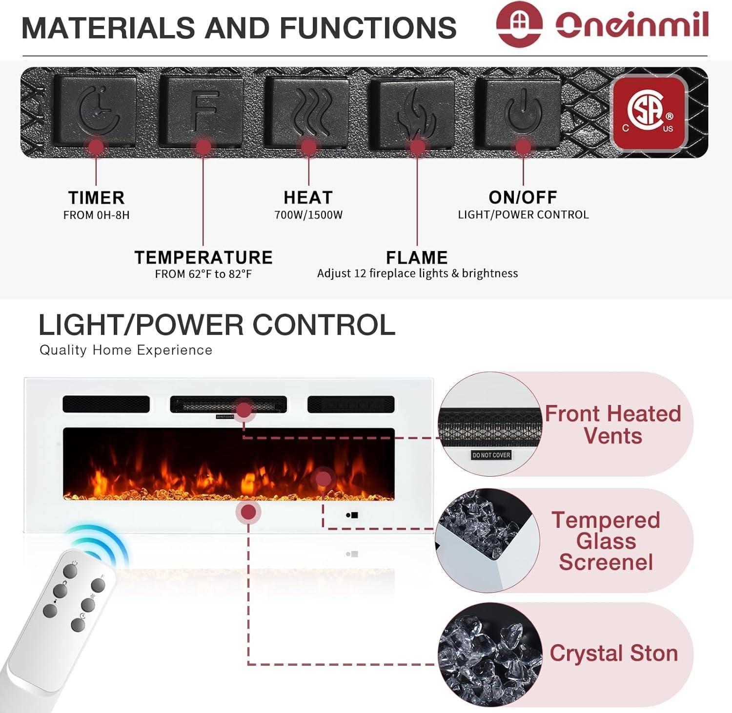 80 Inch Fireplace TV Stand With 36 Inch Electric Fireplace-3
