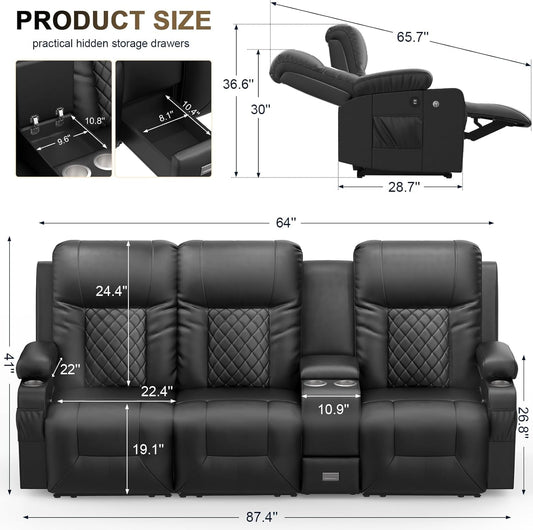 Large 3 Seat Recliner Sofa with USB Ports-1